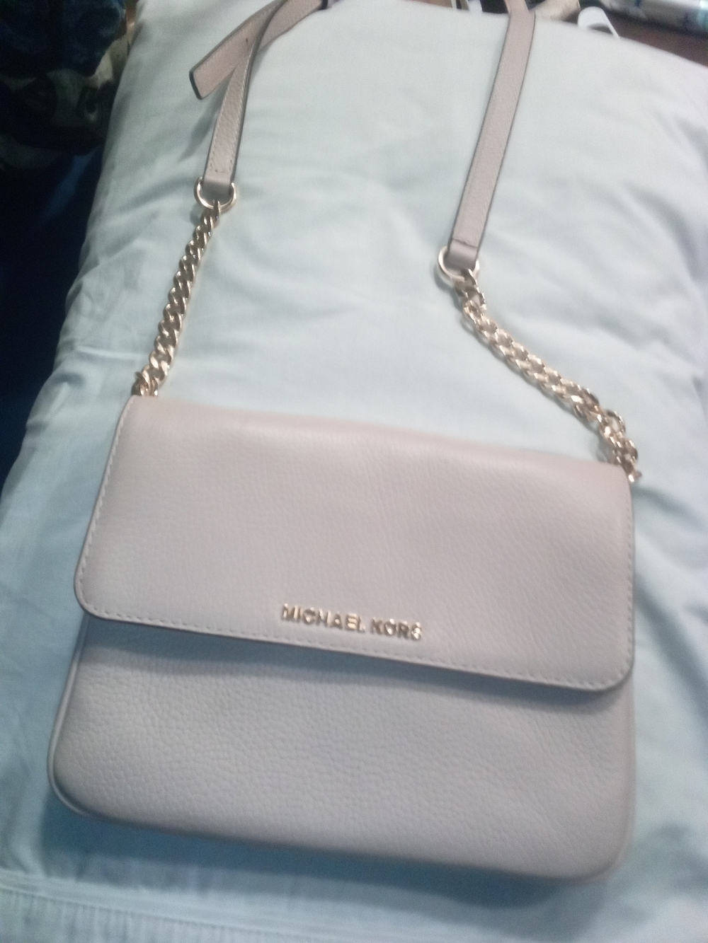 Michael Kors Cream Pebbled Leather Crossbody with Gold Chain